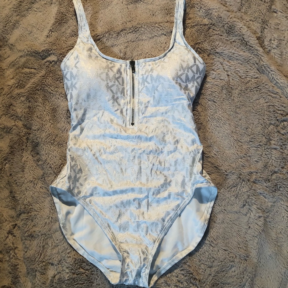 MICHAEL MICHAEL KORS Women SZ 6 White Logo Zipper One Piece Swimsuit